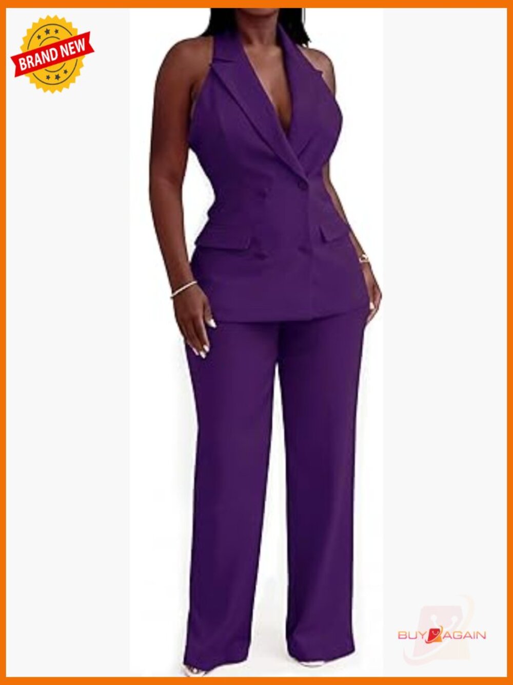 Sleeveless 2 Piece Pantsuit Set Professional Business Work Office Suit